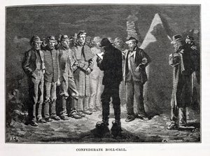 Confederate Roll-call, gegraveerd door Ernst Heinemann (1848-1912), illustratie uit 